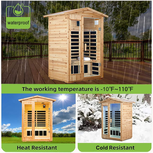 Thermora Zorin Premium 2-Person Indoor Outdoor Low EMF FAR-Infrared Hemlock Wood Personal Home Sauna Spa, 1750W (SAK27451) - Saunas | Patioza