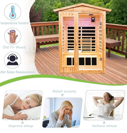 Thermora Zorin Premium 2-Person Indoor Outdoor Low EMF FAR-Infrared Hemlock Wood Personal Home Sauna Spa, 1750W (SAK27451) - Saunas | Patioza
