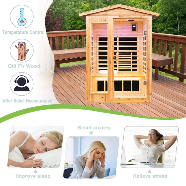 Thermora Zorin Premium 2-Person Indoor Outdoor Low EMF FAR-Infrared Hemlock Wood Personal Home Sauna Spa, 1750W (SAK27451) - Saunas | Patioza