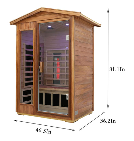Thermora Alveron 2-Person Outdoor Mahogany Low EMF Far Infrared Sauna With Bluetooth Audio And LED Lights (SAK83719) - Infrared Saunas | Patioza