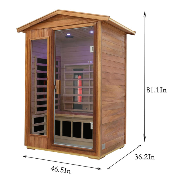 Thermora Alveron 2-Person Outdoor Mahogany Low EMF Far Infrared Sauna With Bluetooth Audio And LED Lights (SAK83719) - Infrared Saunas | Patioza
