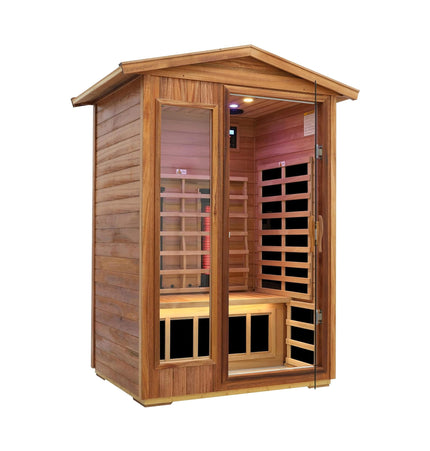 Thermora Alveron 2-Person Outdoor Mahogany Low EMF Far Infrared Sauna With Bluetooth Audio And LED Lights (SAK83719) - Infrared Saunas | Patioza