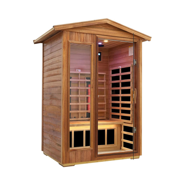 Thermora Alveron 2-Person Outdoor Mahogany Low EMF Far Infrared Sauna With Bluetooth Audio And LED Lights (SAK83719) - Infrared Saunas | Patioza