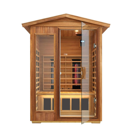Thermora Alveron 2-Person Outdoor Mahogany Low EMF Far Infrared Sauna With Bluetooth Audio And LED Lights (SAK83719) - Infrared Saunas | Patioza