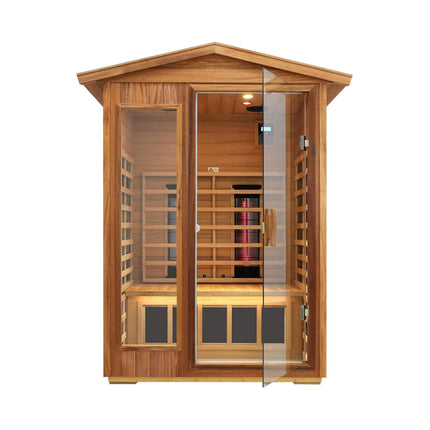 Thermora Alveron 2-Person Outdoor Mahogany Low EMF Far Infrared Sauna With Bluetooth Audio And LED Lights (SAK83719) - Infrared Saunas | Patioza