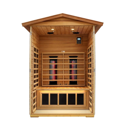 Thermora Alveron 2-Person Outdoor Mahogany Low EMF Far Infrared Sauna With Bluetooth Audio And LED Lights (SAK83719) - Infrared Saunas | Patioza