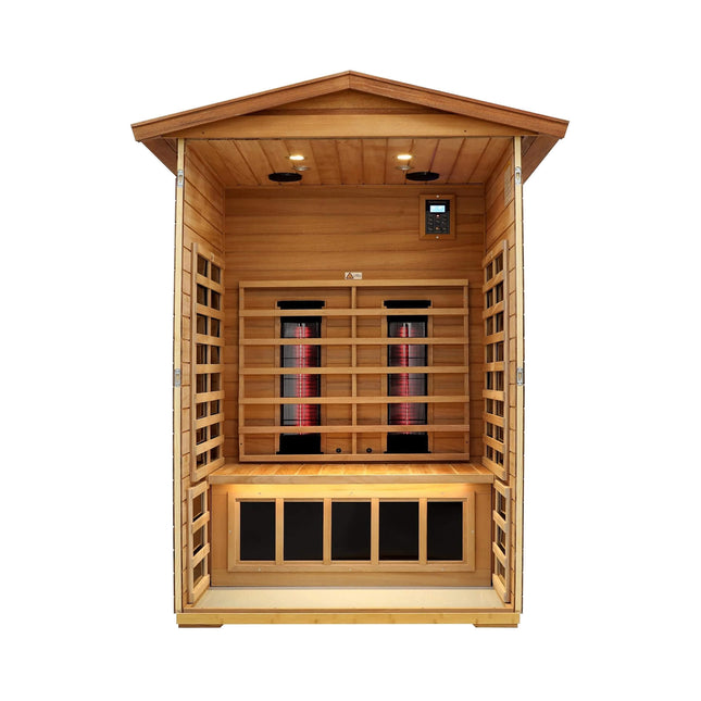 Thermora Alveron 2-Person Outdoor Mahogany Low EMF Far Infrared Sauna With Bluetooth Audio And LED Lights (SAK83719) - Infrared Saunas | Patioza