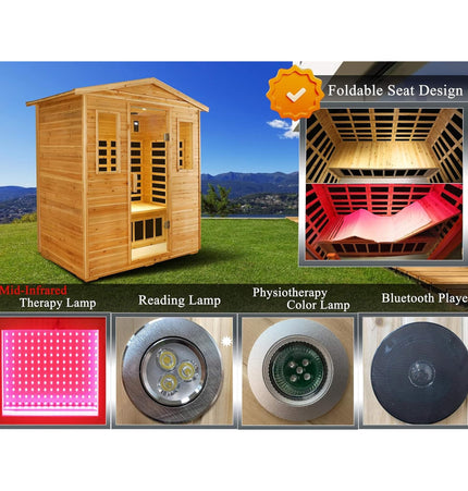 Thermora Kora Deluxe 3 - Person Outdoor Full Spectrum Low EMF Infrared Home Sauna With Bluetooth Speakers And LED Reading Light (SAK14098) - Infrared Saunas | Patioza