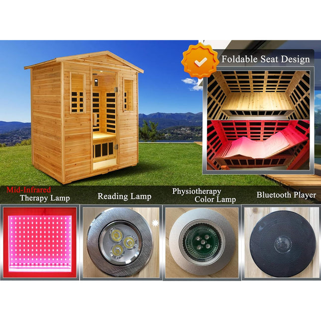 Thermora Kora Deluxe 3 - Person Outdoor Full Spectrum Low EMF Infrared Home Sauna With Bluetooth Speakers And LED Reading Light (SAK14098) - Infrared Saunas | Patioza