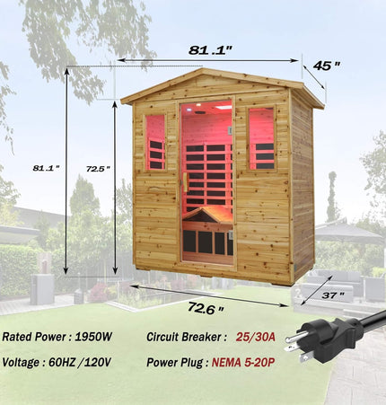 Thermora Kora Deluxe 3 - Person Outdoor Full Spectrum Low EMF Infrared Home Sauna With Bluetooth Speakers And LED Reading Light (SAK14098) - Infrared Saunas | Patioza