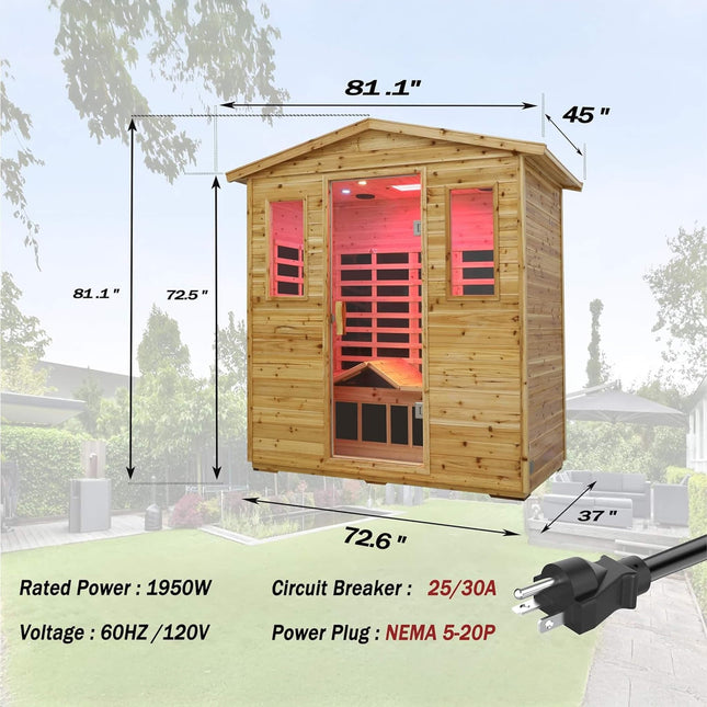 Thermora Kora Deluxe 3 - Person Outdoor Full Spectrum Low EMF Infrared Home Sauna With Bluetooth Speakers And LED Reading Light (SAK14098) - Infrared Saunas | Patioza