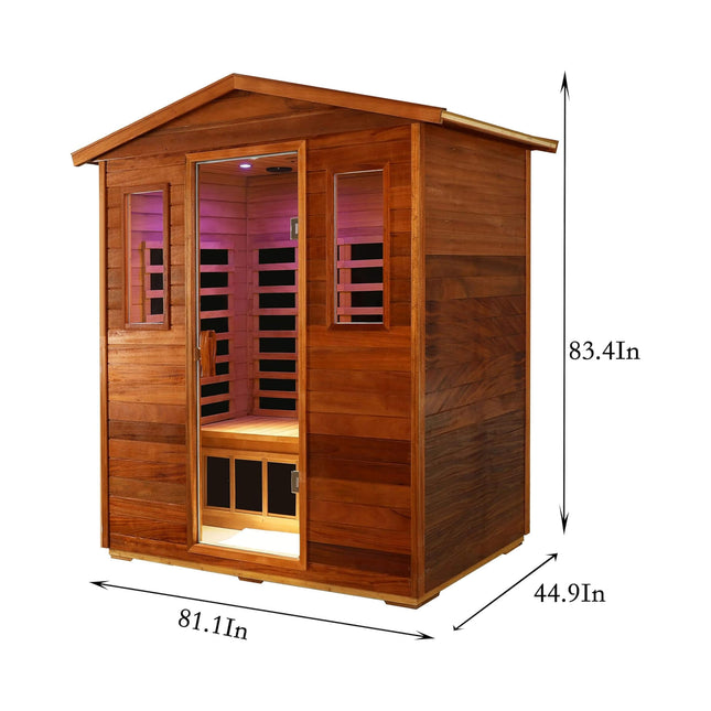 Thermora Vanta Luxury 3-Person Outdoor Mahogany Full Spectrum Ultra-Low EMF FAR Infrared Sauna with Chromotherapy and Bluetooth Speakers - Infrared Saunas | Patioza
