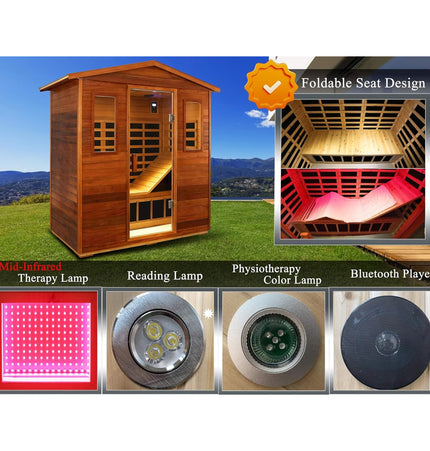 Thermora Vanta Luxury 3-Person Outdoor Mahogany Full Spectrum Ultra-Low EMF FAR Infrared Sauna with Chromotherapy and Bluetooth Speakers - Infrared Saunas | Patioza