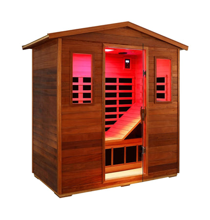 Thermora Vanta Luxury 3-Person Outdoor Mahogany Full Spectrum Ultra-Low EMF FAR Infrared Sauna with Chromotherapy and Bluetooth Speakers - Infrared Saunas | Patioza