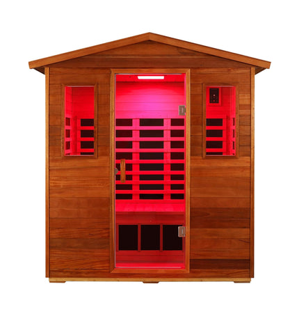 Thermora Vanta Luxury 3-Person Outdoor Mahogany Full Spectrum Ultra-Low EMF FAR Infrared Sauna with Chromotherapy and Bluetooth Speakers - Infrared Saunas | Patioza