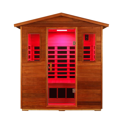 Thermora Vanta Luxury 3-Person Outdoor Mahogany Full Spectrum Ultra-Low EMF FAR Infrared Sauna with Chromotherapy and Bluetooth Speakers - Infrared Saunas | Patioza
