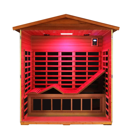 Thermora Vanta Luxury 3-Person Outdoor Mahogany Full Spectrum Ultra-Low EMF FAR Infrared Sauna with Chromotherapy and Bluetooth Speakers - Infrared Saunas | Patioza