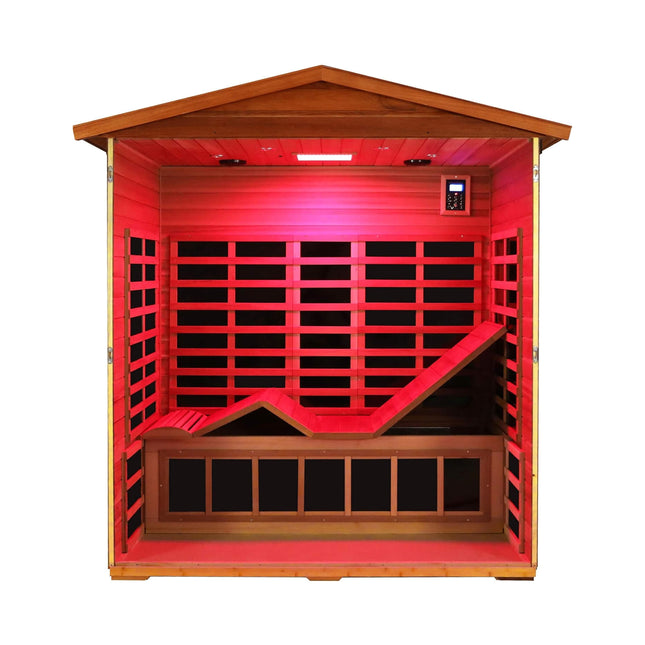 Thermora Vanta Luxury 3-Person Outdoor Mahogany Full Spectrum Ultra-Low EMF FAR Infrared Sauna with Chromotherapy and Bluetooth Speakers - Infrared Saunas | Patioza