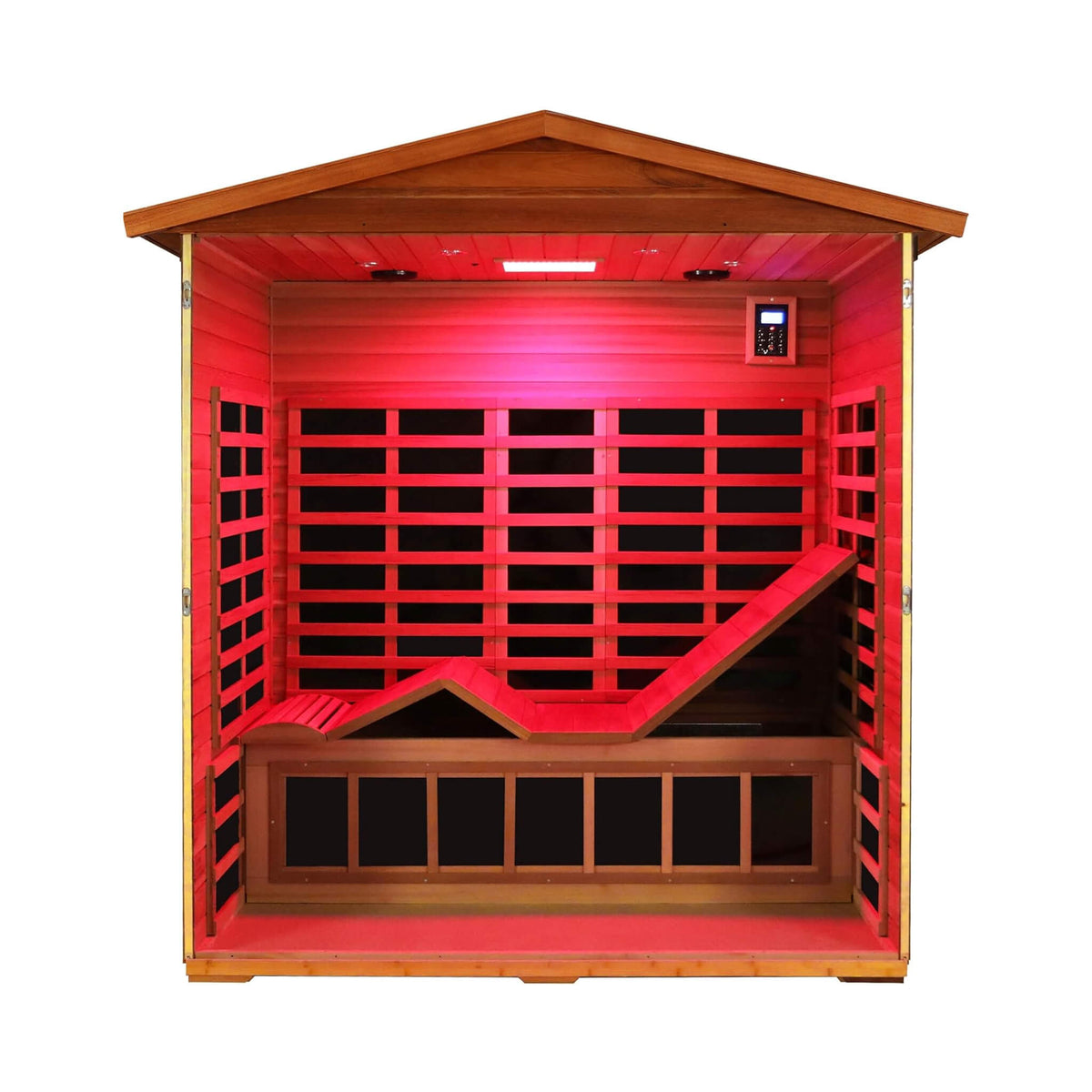 Thermora Vanta Luxury 3-Person Outdoor Mahogany Full Spectrum Ultra-Low EMF FAR Infrared Sauna with Chromotherapy and Bluetooth Speakers - Infrared Saunas | Patioza
