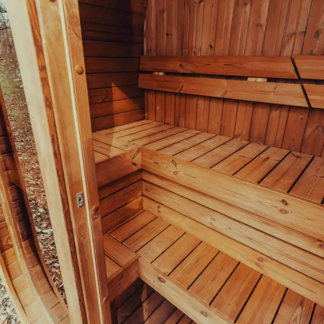 Premium 3-Person Outdoor Scandinavian ThermoWood Cube Sauna Kit With LED Lighting (SAK47582) - Saunas | Patioza