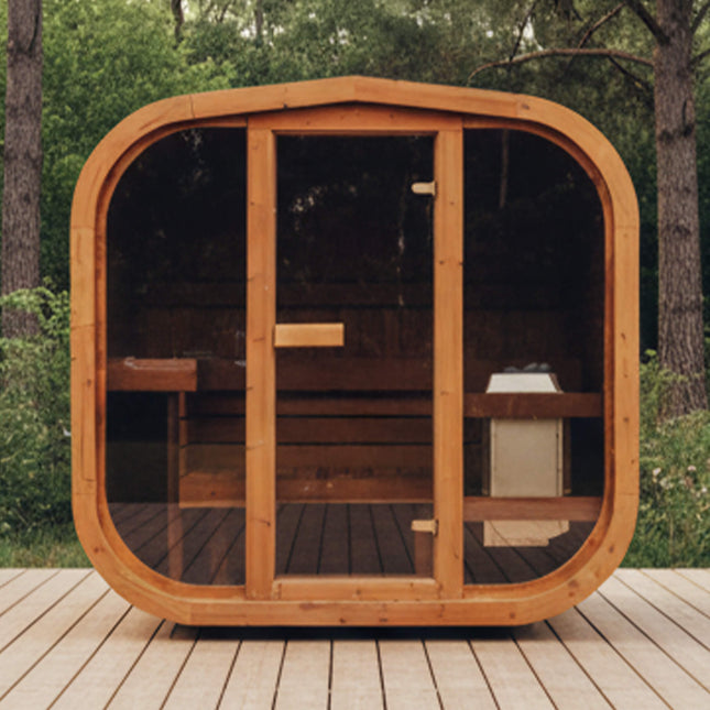 Premium 3-Person Outdoor Scandinavian ThermoWood Cube Sauna Kit With LED Lighting (SAK47582) - Saunas | Patioza