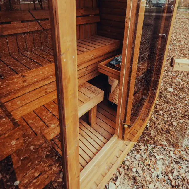 Premium 3-Person Outdoor Scandinavian ThermoWood Cube Sauna Kit With LED Lighting (SAK47582) - Saunas | Patioza