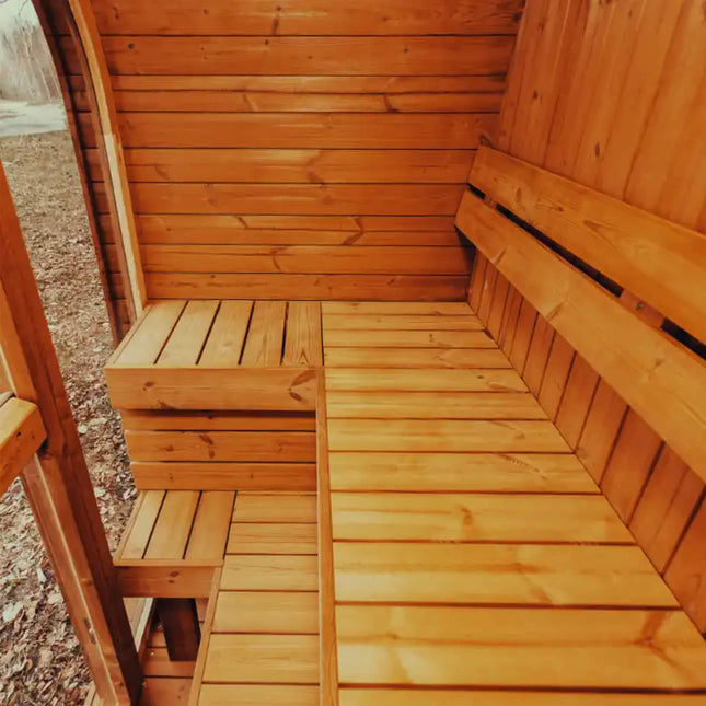 Premium 3-Person Outdoor Scandinavian ThermoWood Cube Sauna Kit With LED Lighting (SAK47582) - Saunas | Patioza