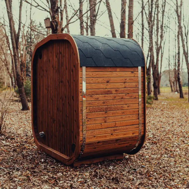 Premium 3-Person Outdoor Scandinavian ThermoWood Cube Sauna Kit With LED Lighting (SAK47582) - Saunas | Patioza