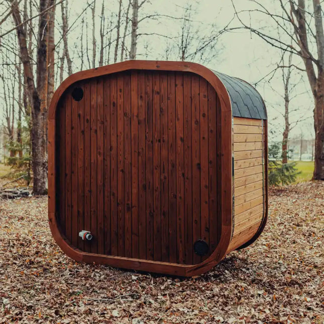 Premium 3-Person Outdoor Scandinavian ThermoWood Cube Sauna Kit With LED Lighting (SAK47582) - Saunas | Patioza