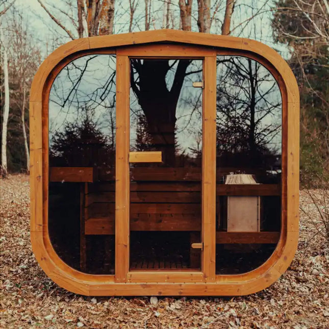 Premium 3-Person Outdoor Scandinavian ThermoWood Cube Sauna Kit With LED Lighting (SAK47582) - Saunas | Patioza