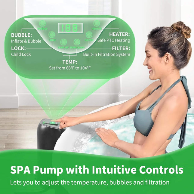 Premium Large 4-Person Inflatable Hot Tub Kit with 8-Color LED Lights - Hot Tubs | Patioza