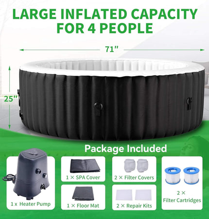 Premium Large 4-Person Inflatable Hot Tub Kit with 8-Color LED Lights - Hot Tubs | Patioza