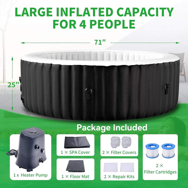Premium Large 4-Person Inflatable Hot Tub Kit with 8-Color LED Lights - Hot Tubs | Patioza