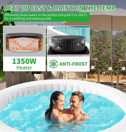 Premium Large 4-Person Inflatable Hot Tub Kit with 8-Color LED Lights - Hot Tubs | Patioza