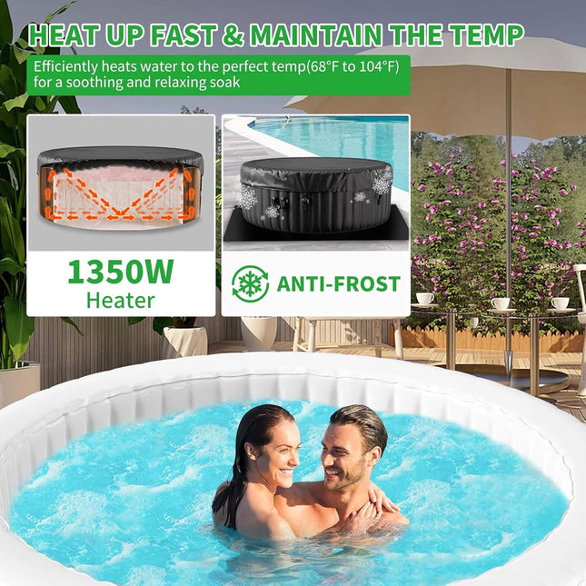 Premium Large 4-Person Inflatable Hot Tub Kit with 8-Color LED Lights - Hot Tubs | Patioza