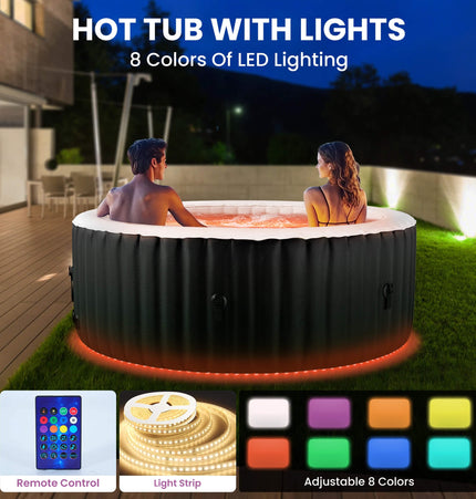 Premium Large 4-Person Inflatable Hot Tub Kit with 8-Color LED Lights - Hot Tubs | Patioza