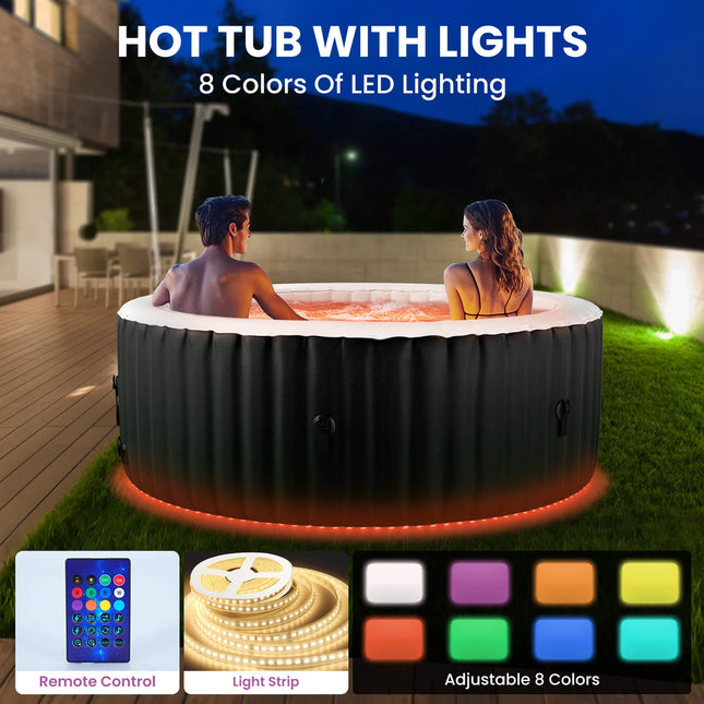 Premium Large 4-Person Inflatable Hot Tub Kit with 8-Color LED Lights - Hot Tubs | Patioza