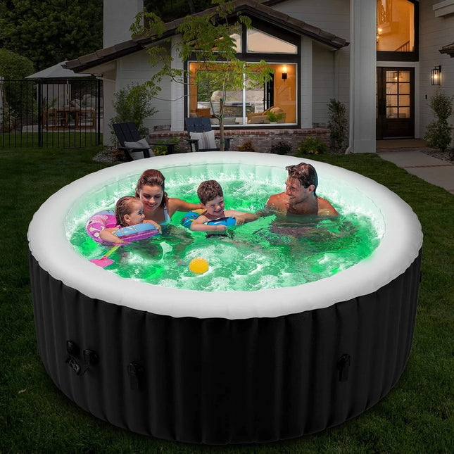 Premium Large 4-Person Inflatable Hot Tub Kit with 8-Color LED Lights - Hot Tubs | Patioza