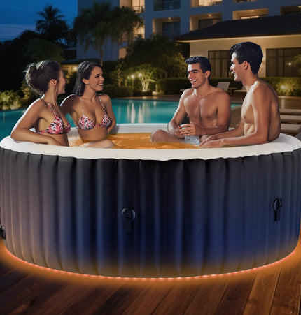 Premium Large 4-Person Inflatable Hot Tub Kit with 8-Color LED Lights - Hot Tubs | Patioza