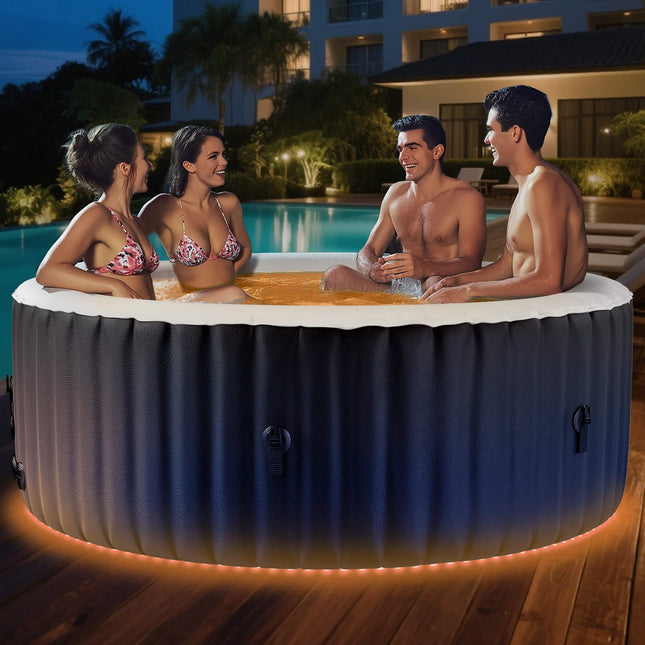 Premium Large 4-Person Inflatable Hot Tub Kit with 8-Color LED Lights - Hot Tubs | Patioza