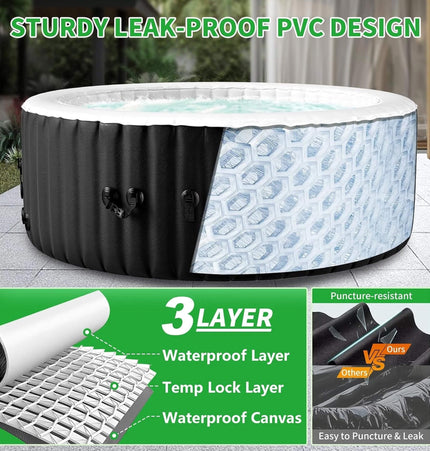 Premium Large 4-Person Inflatable Hot Tub Kit with 8-Color LED Lights - Hot Tubs | Patioza