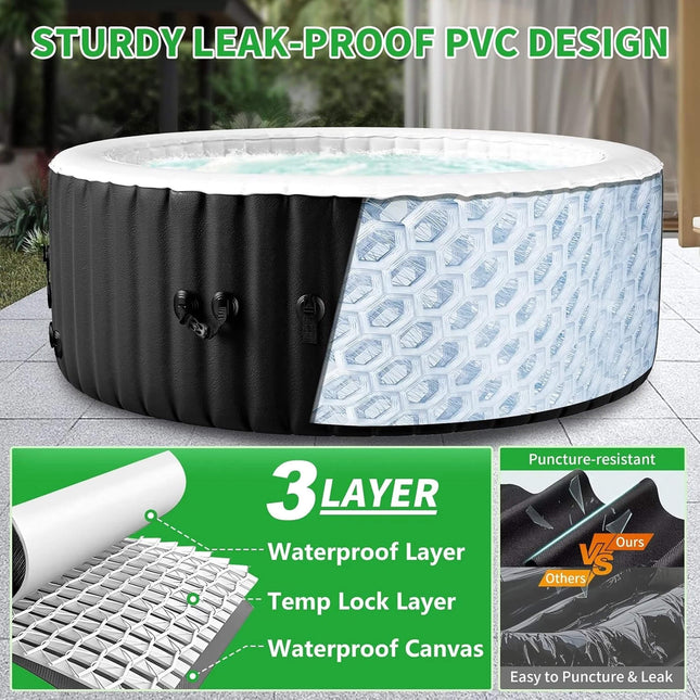 Premium Large 4-Person Inflatable Hot Tub Kit with 8-Color LED Lights - Hot Tubs | Patioza