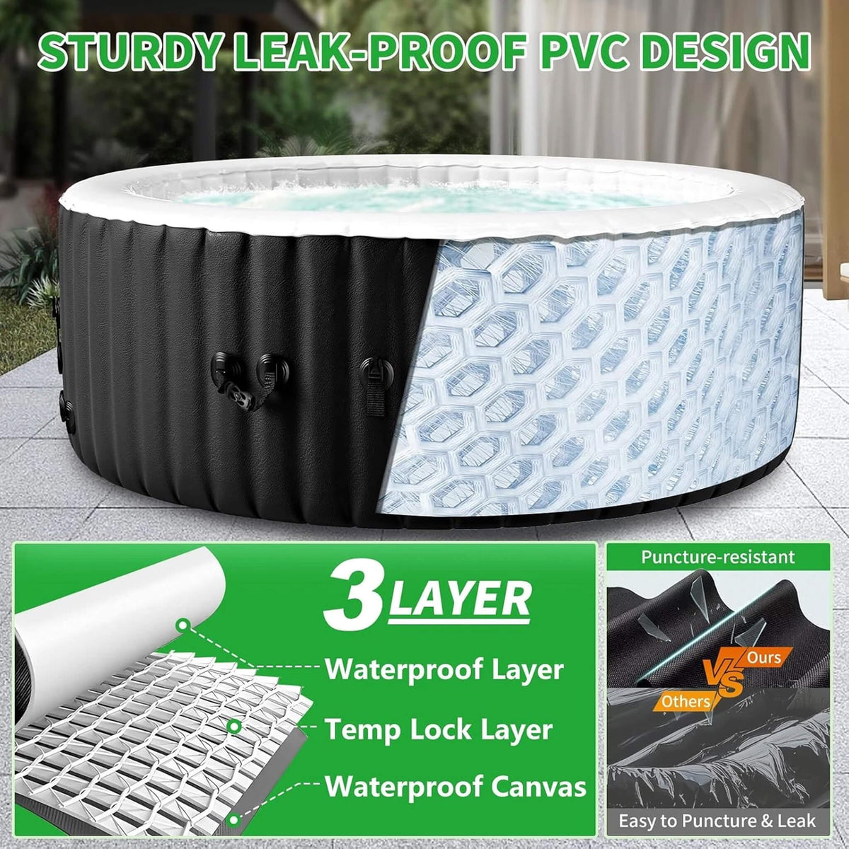 Premium Large 4-Person Inflatable Hot Tub Kit with 8-Color LED Lights - Hot Tubs | Patioza