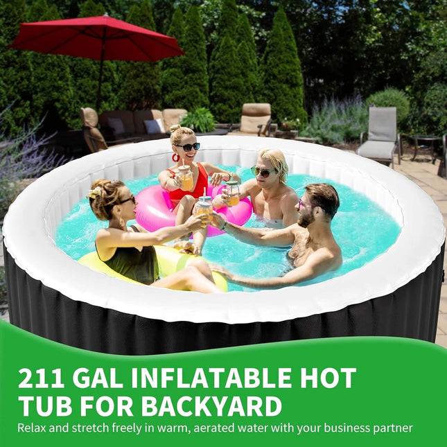 Premium Large 4-Person Inflatable Hot Tub Kit with 8-Color LED Lights - Hot Tubs | Patioza