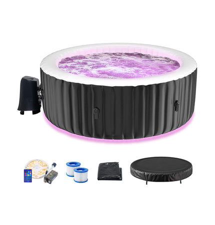 Premium Large 4-Person Inflatable Hot Tub Kit with 8-Color LED Lights - Hot Tubs | Patioza