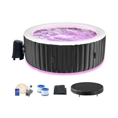 Premium Large 4-Person Inflatable Hot Tub Kit with 8-Color LED Lights - Hot Tubs | Patioza