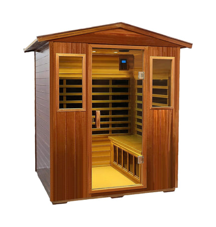 Thermora Moretti 4-Person Outdoor Mahogany Full Spectrum Ultra-Low EMF FAR Infrared Sauna with Chromotherapy and Bluetooth Speakers - Infrared Saunas | Patioza