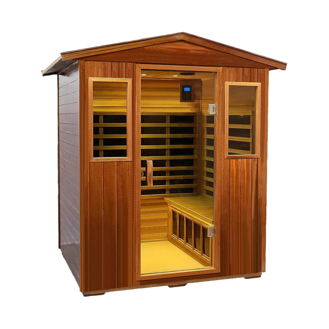 Thermora Moretti 4-Person Outdoor Mahogany Full Spectrum Ultra-Low EMF FAR Infrared Sauna with Chromotherapy and Bluetooth Speakers - Infrared Saunas | Patioza
