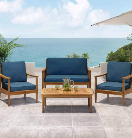 Alora Premium 4-Piece Wooden Outdoor Patio Conversation Seating Set With Cushions (SAK31469) - Outdoor Furniture Sets | Patioza
