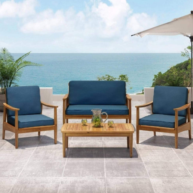 Alora Premium 4-Piece Wooden Outdoor Patio Conversation Seating Set With Cushions (SAK31469) - Outdoor Furniture Sets | Patioza